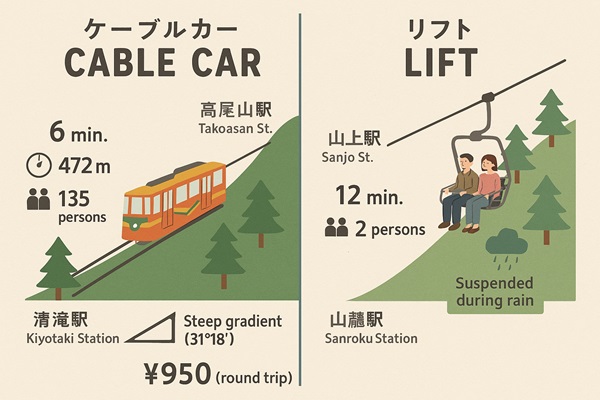 高尾山ケーブルカーとリフトの違い