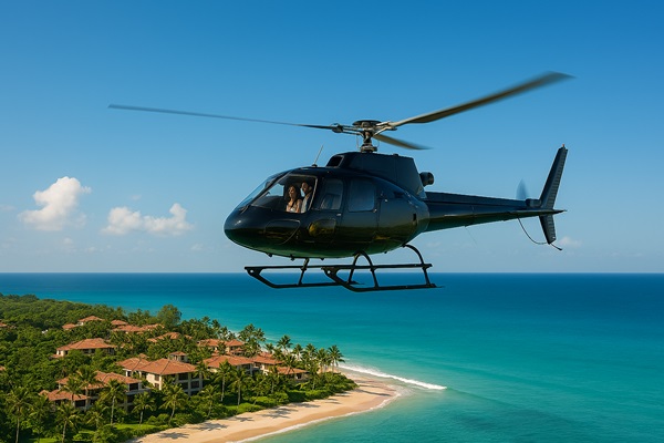 helicopterヘリコプターで高級宿へ向かいカップル