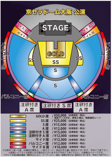 京セラドーム見切れ席・注釈付き指定席図